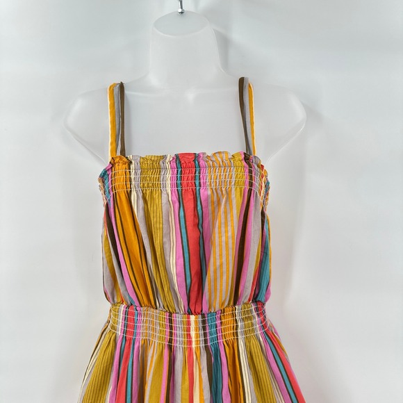 Tahari ASL Striped Tassel Midi Sundress‎ size 6 Boho Cotton Smocked Waist Resort - Picture 3 of 8